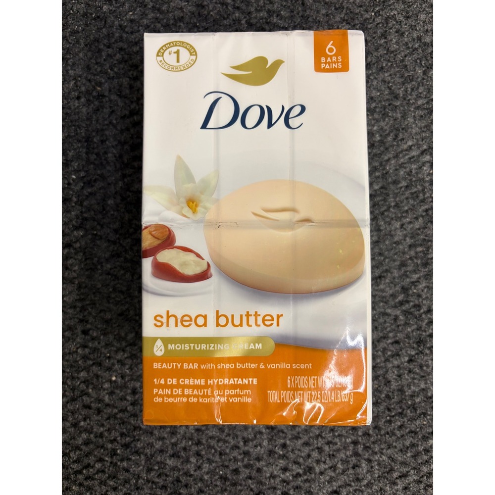 Dove Shea Butter Beauty Bar with Warm Vanilla Scent 6 Bars 3.75oz Each